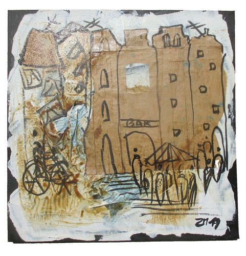 Stadt mit cafe 40x40 - stadt, collage