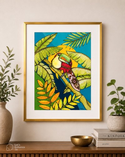 Framed tropical bird painting - framed,