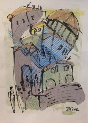 Collage zeichnung italy - collage,