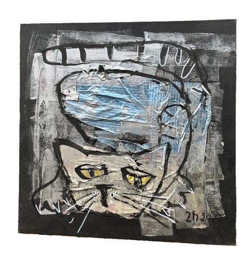 Katze collage 40x40 acrylbild - katze,