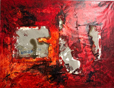 Rot Collage mit Filz 130x100