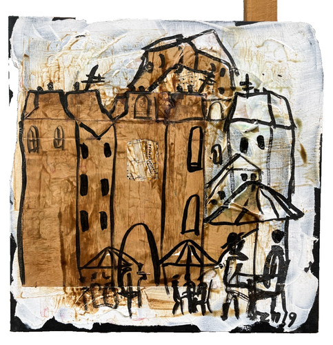Stadt mit cafe 40x40 collage - 40x40,