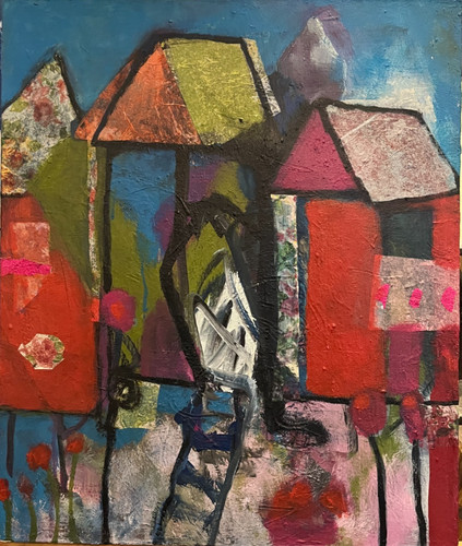 Acrylbild stadt dorfszene - acrylbild,